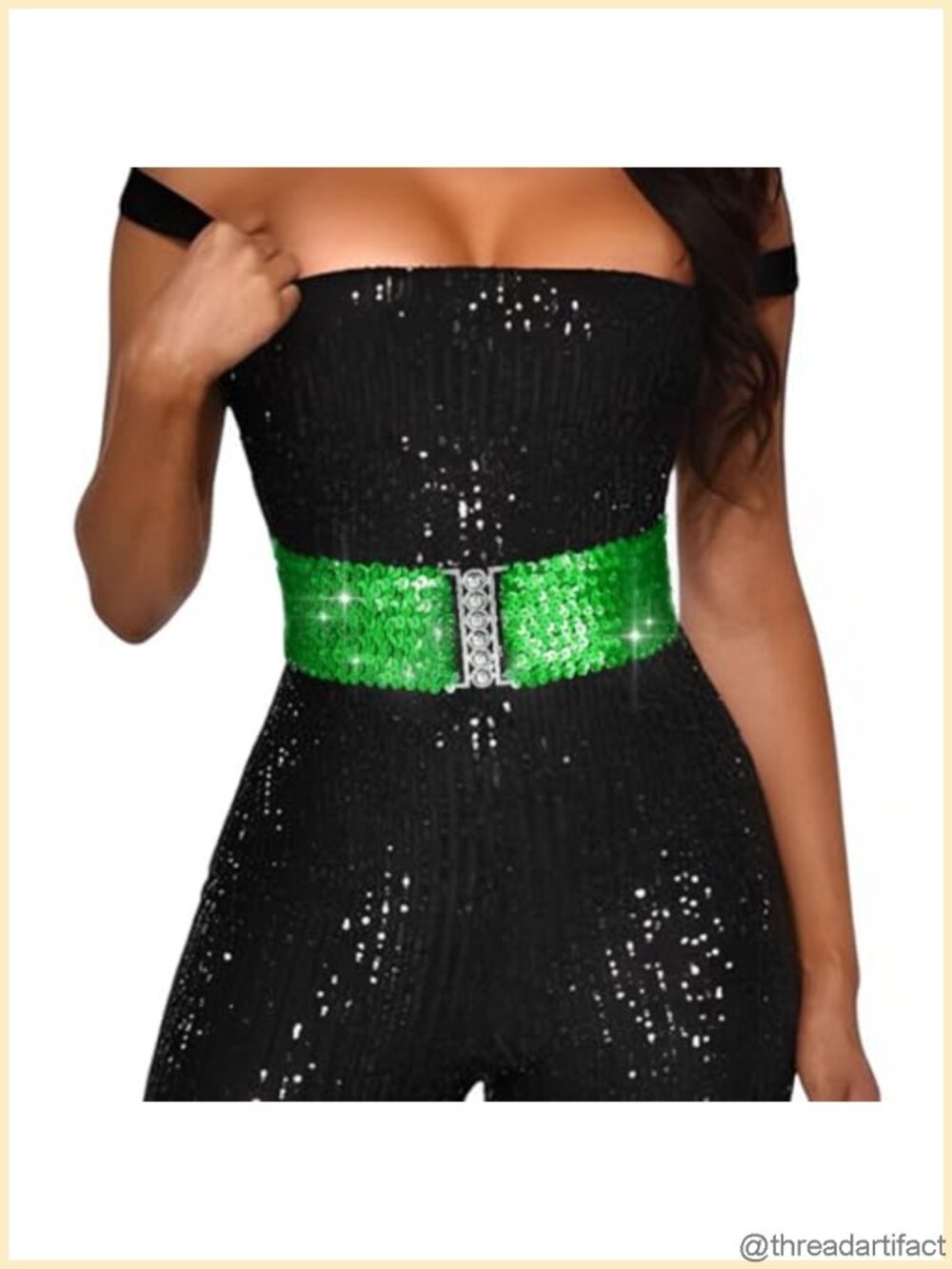 Wide Stretch Sequin Elastic Waist Belt Sparkly Cinch Waistband for Dresses